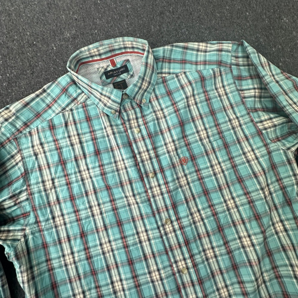 Ariat Pro Kian Mens XL Turquoise Plaid Long Sleeve Western Button Down Shirt